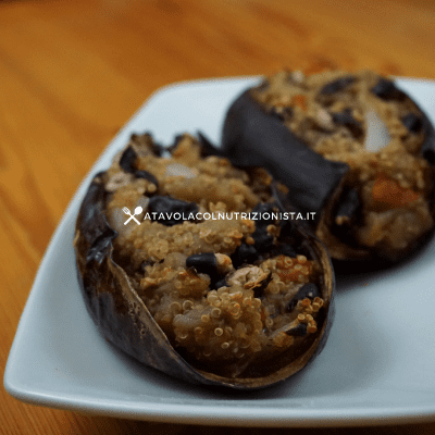 melanzane ripiene con quinoa e fagioli
