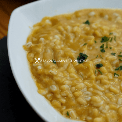 Orzo con crema di zucca e patate