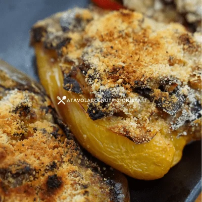 peperoni ripieni con zucca e melanzane