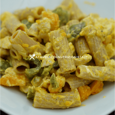 pasta integrale pollo peperoni e zucca e philadelphia