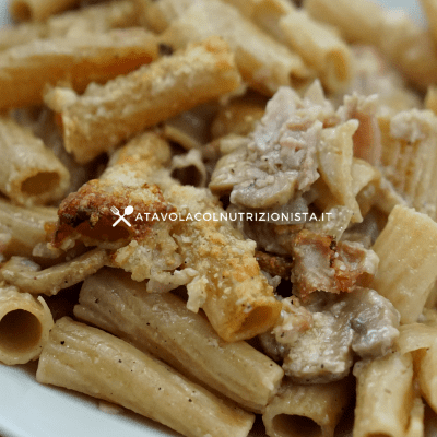 pasta integrale al forno funghi e prosciutto