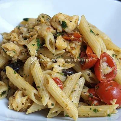 ricetta della Pasta con Platessa Pomodorini e Olive