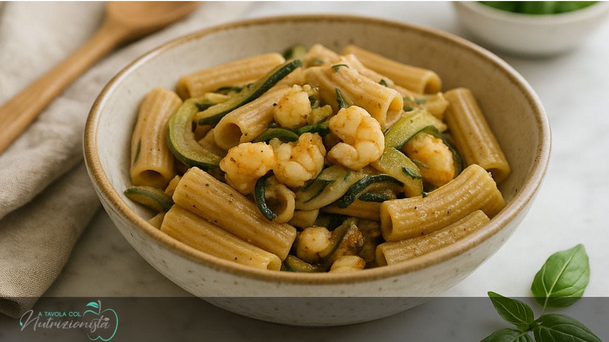 Pasta integrale zucchine e gamberetti