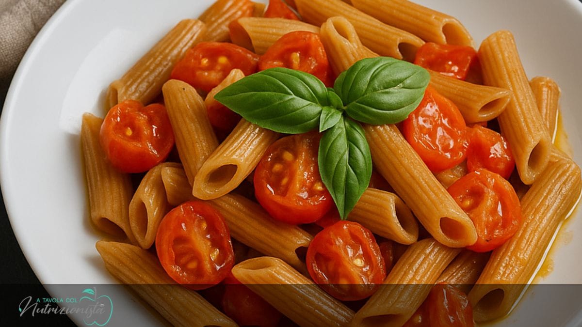 Pasta con pomodorini e basilico