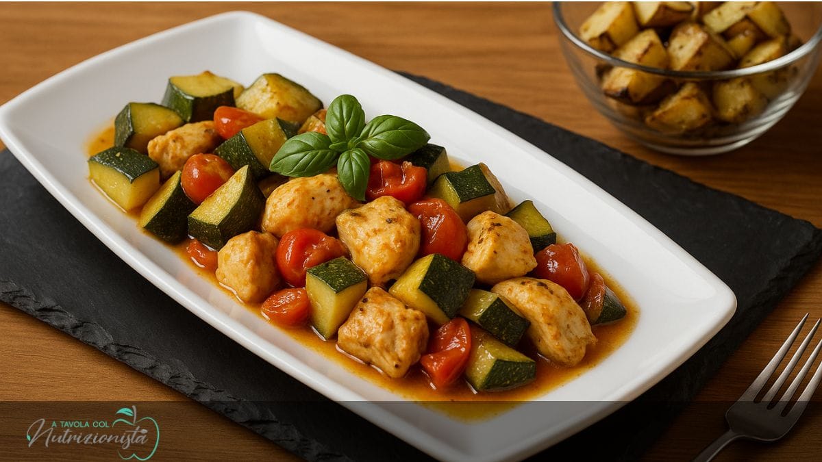 Petto di pollo con zucchine e pomodorini