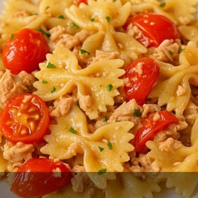 Farfalle risottate con tonno e pomodorini, primo piatto leggero e cremoso
