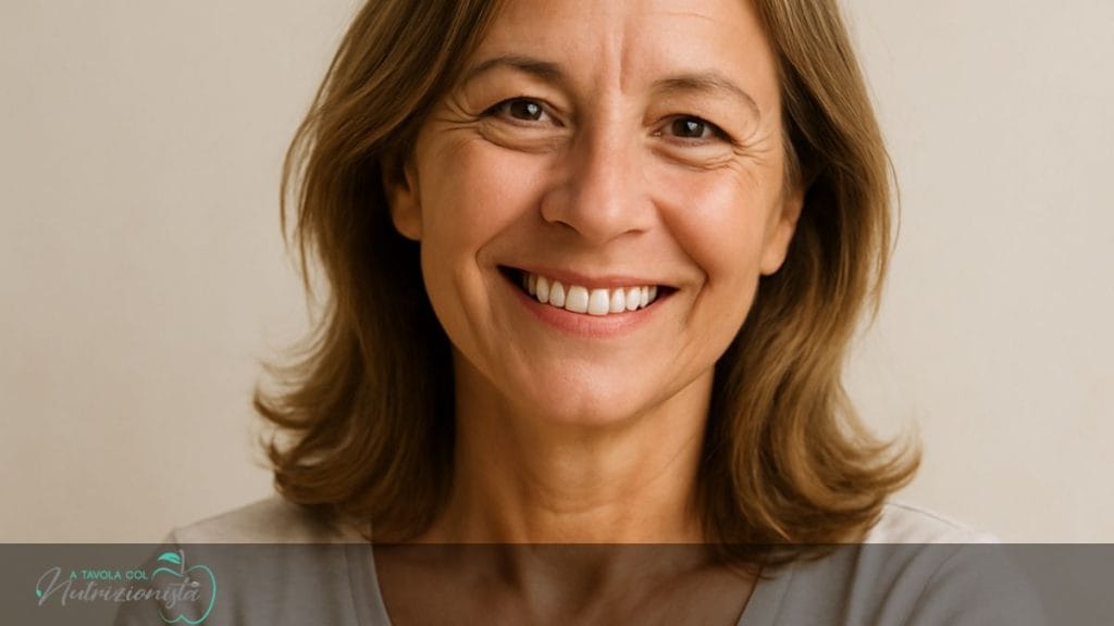 Donna adulta serena, concetto di benessere e menopausa