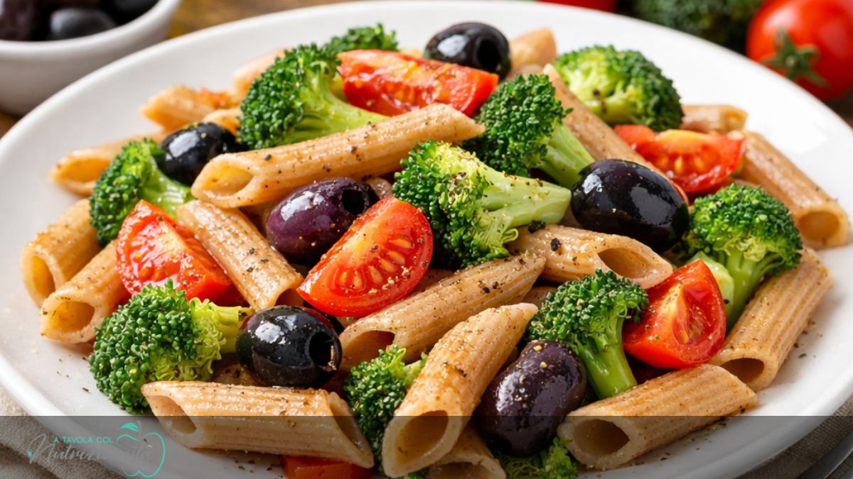 Pasta integrale con broccoli, pomodorini e olive – Ricetta leggera, gustosa e salutare