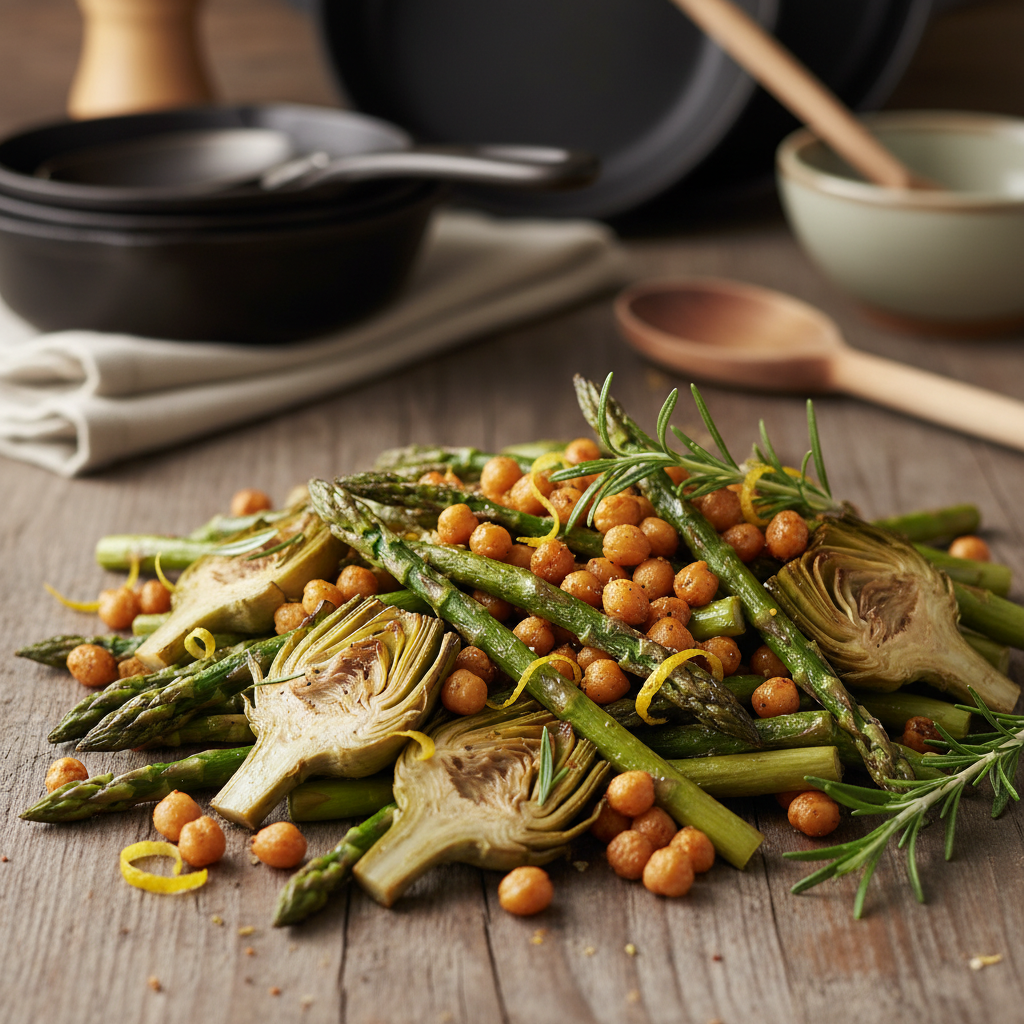 Asparagi e Carciofi al Forno con Ceci Croccanti: Il Contorno che Spacca