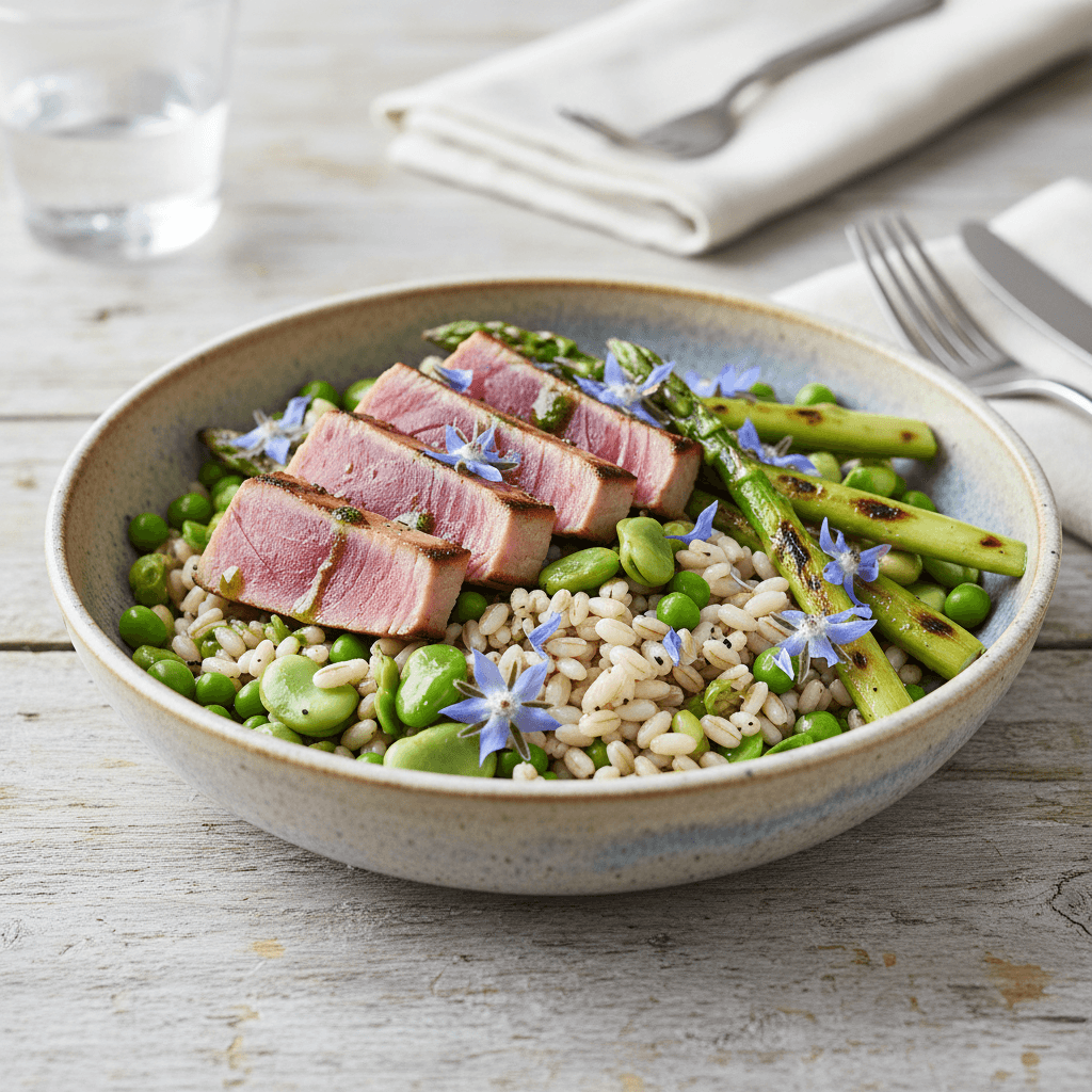 Bowl di Farro con Tonno Grigliato e Asparagi: La Primavera in Tavola