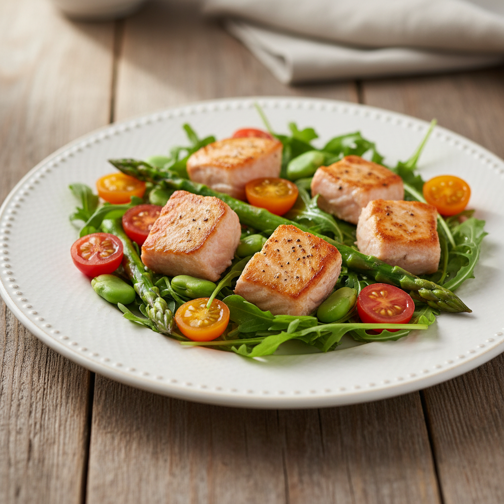 Insalata di Salmone Scottato con Asparagi e Fave: Il Secondo Piatto che Ti Fa Dimenticare la Dieta