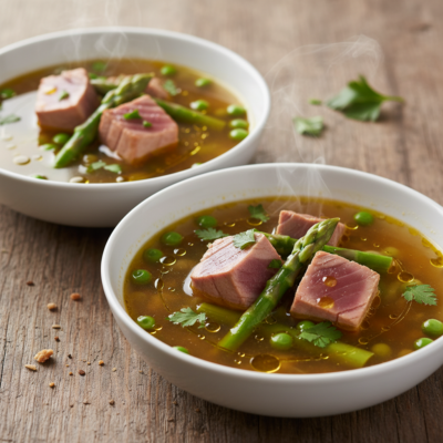Zuppa Tiepida di Tonno e Asparagi: L'Antipasto Scenografico da 280 Calorie