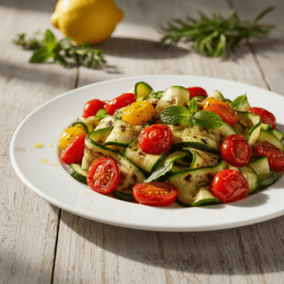 Insalata Tiepida di Zucchine Grigliate, Pomodorini Confit e Menta
