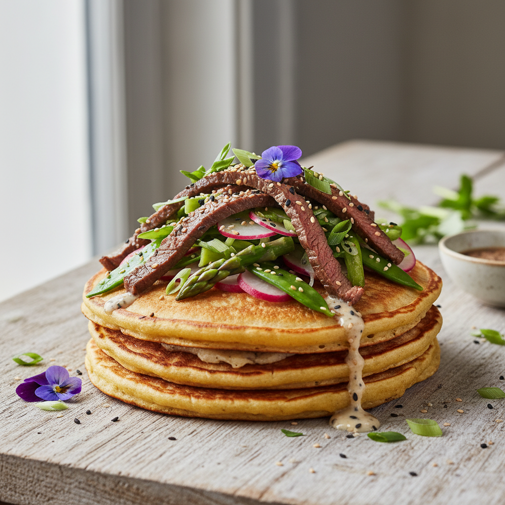 Pancake Salato con Straccetti di Manzo e Verdure Primaverili: Il Twist Proteico Che Non Ti Aspetti