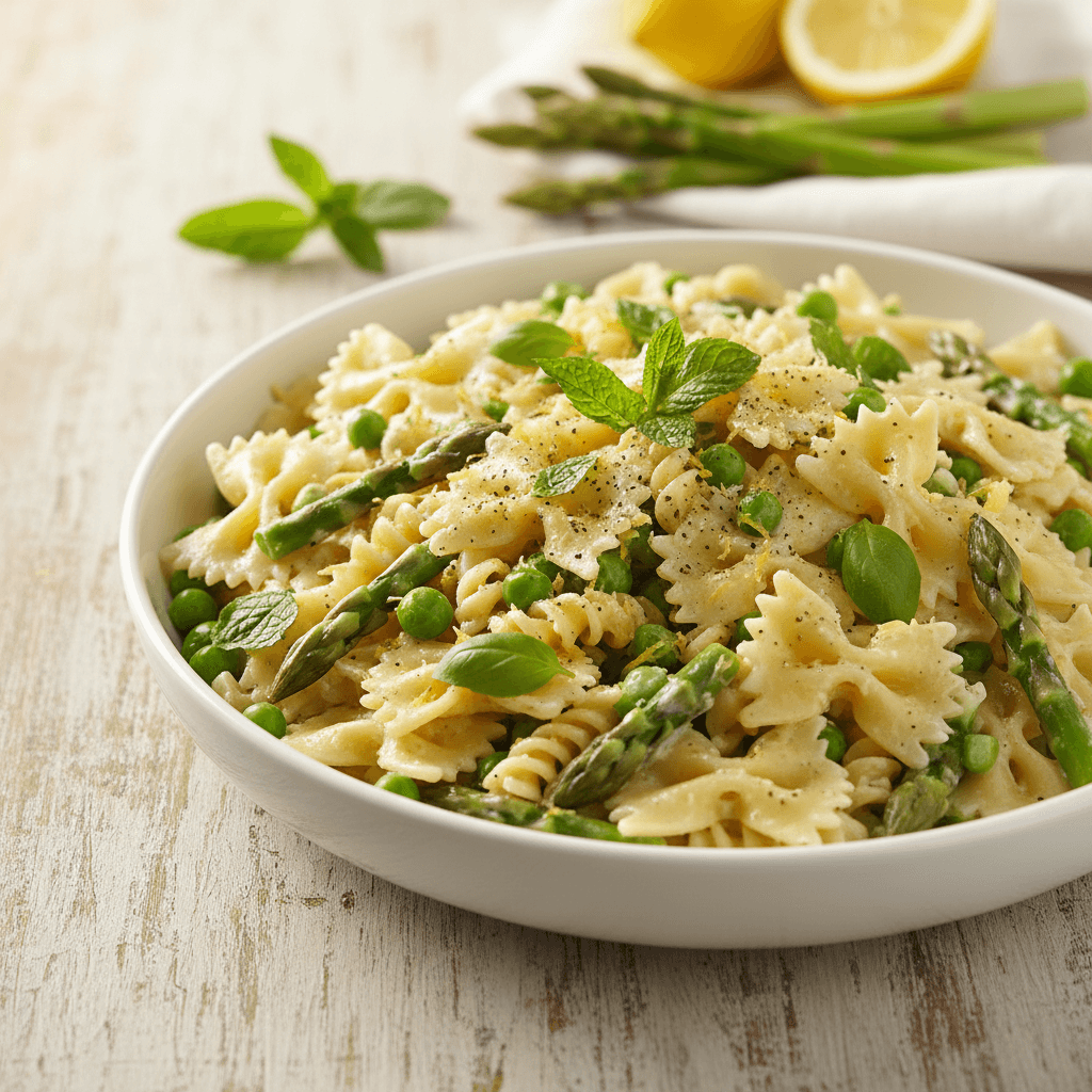 Pasta Fredda con Ricotta, Asparagi e Piselli al Limone