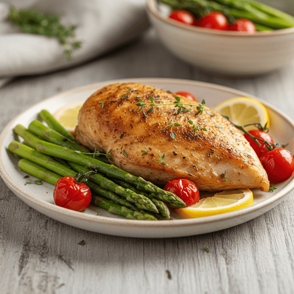 Pollo al Forno con Asparagi e Pomodorini
