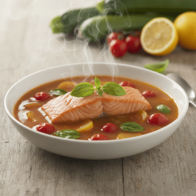 Salmone in Brodetto di Pomodorini e Zucchine