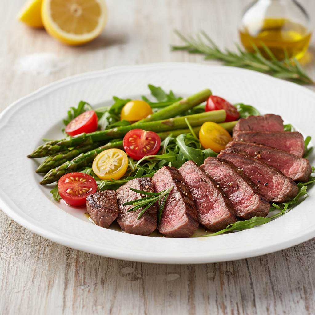 Tagliata di Manzo alla Griglia con Asparagi e Pomodorini: Il Secondo Fit di Maggio