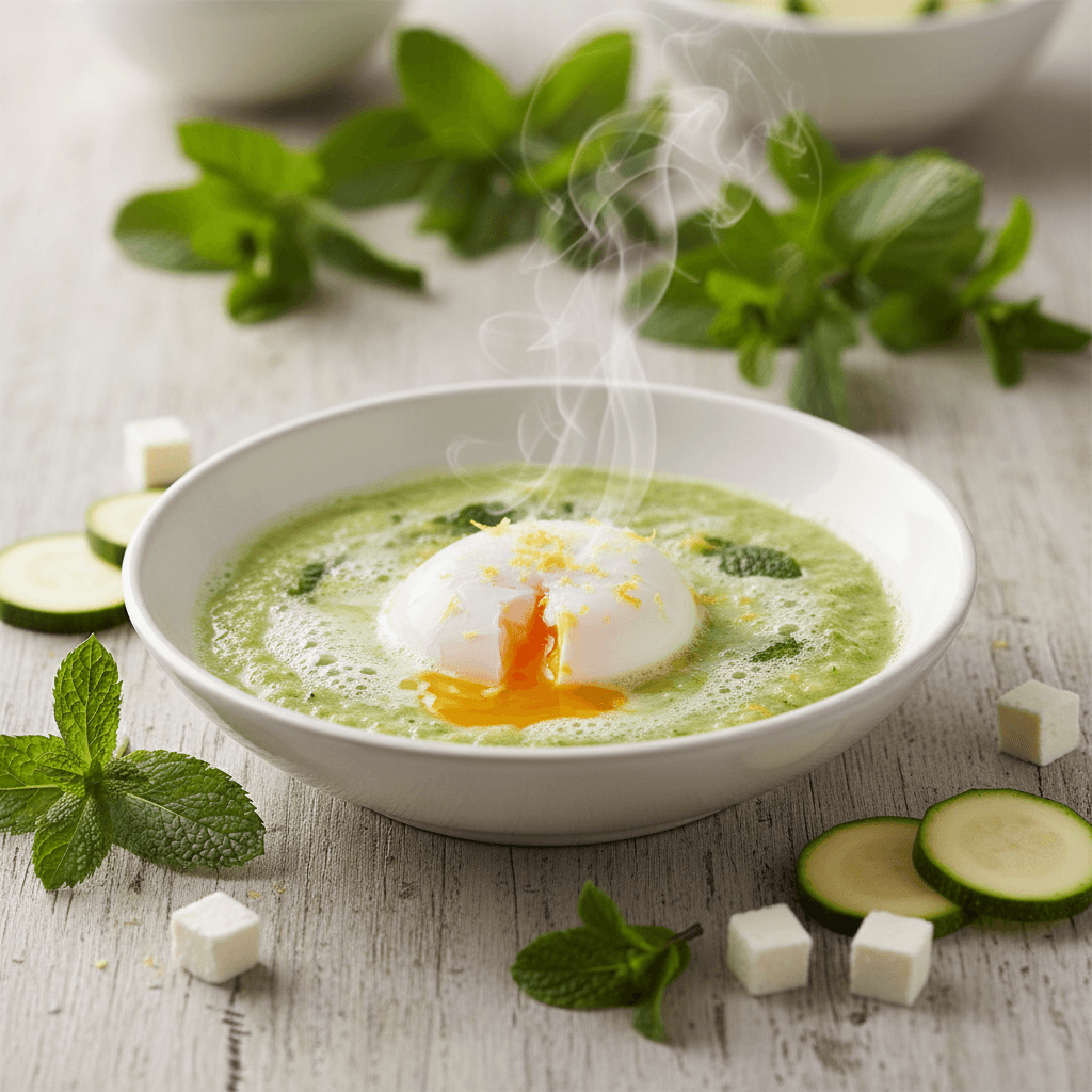 Uova in Camicia nel Brodo di Zucchine e Menta