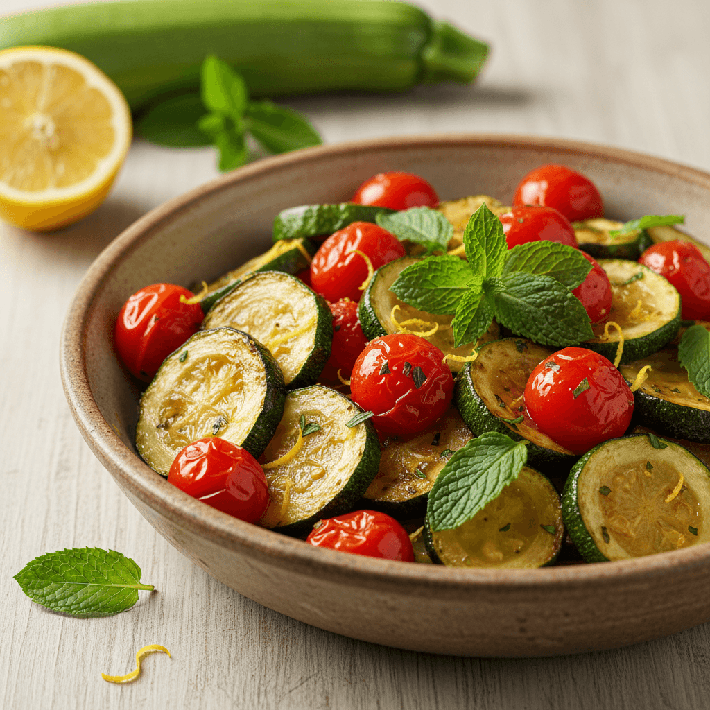 Zucchine e Pomodorini Caramellati con Menta e Limone