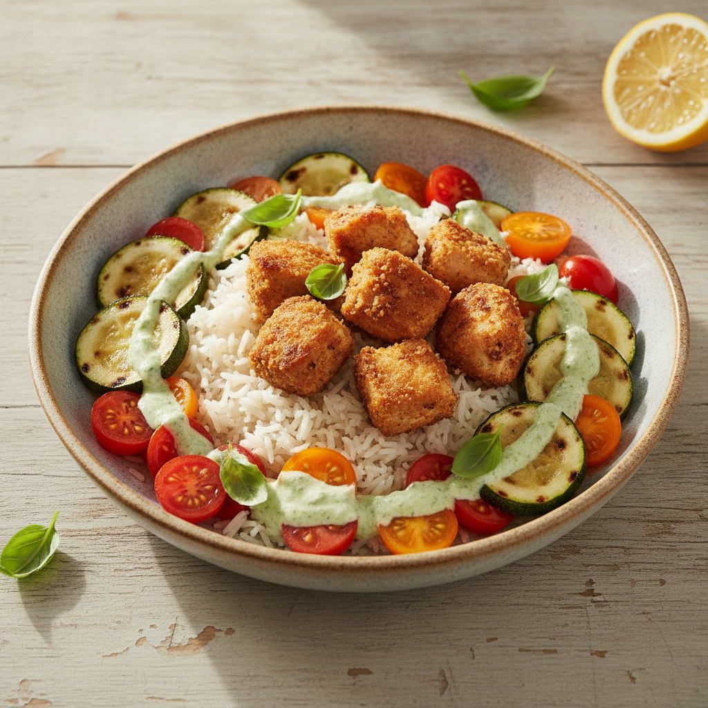 Bowl di Tacchino e Riso Basmati con Zucchine e Pomodorini in Friggitrice ad Aria