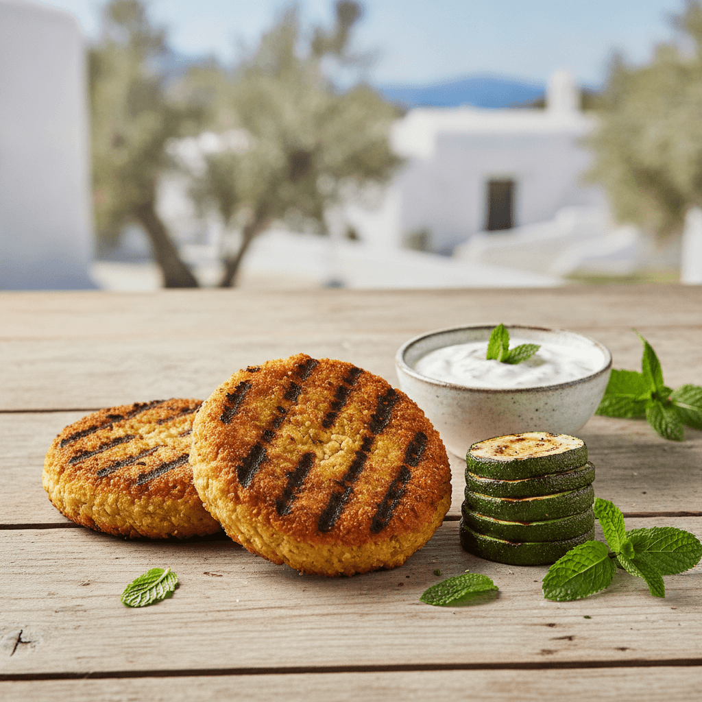 Burger di Ceci alla Griglia con Zucchine e Salsa allo Yogurt