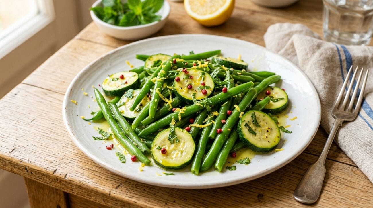 Fagiolini e Zucchine al Vapore con Gremolata di Limone e Menta