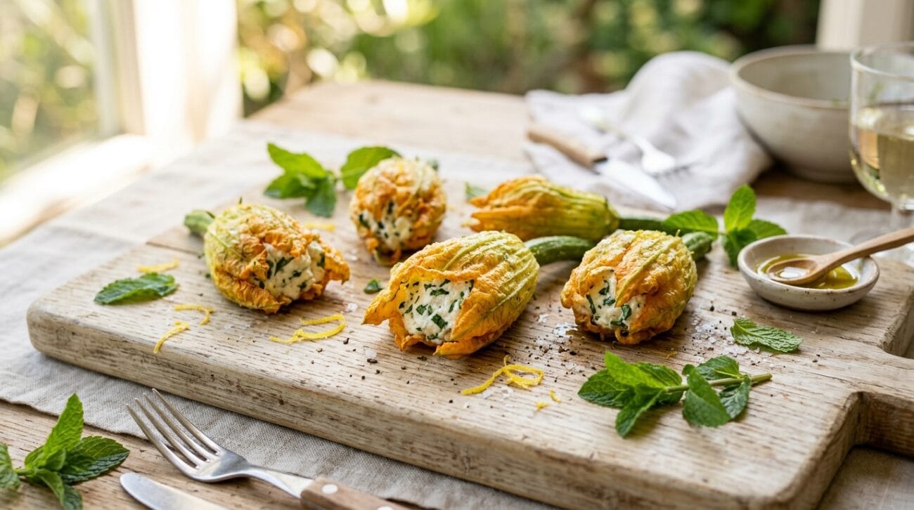 Fiori di Zucca Ripieni al Forno con Ricotta e Menta