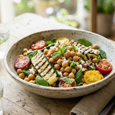 Insalata Tiepida di Ceci con Zucchine Grigliate Pomodorini e Menta