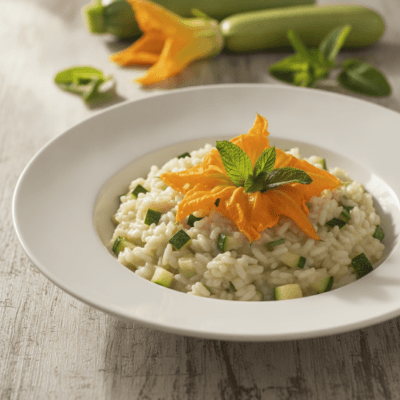 Risotto al Vapore con Zucchine Fiori e Menta
