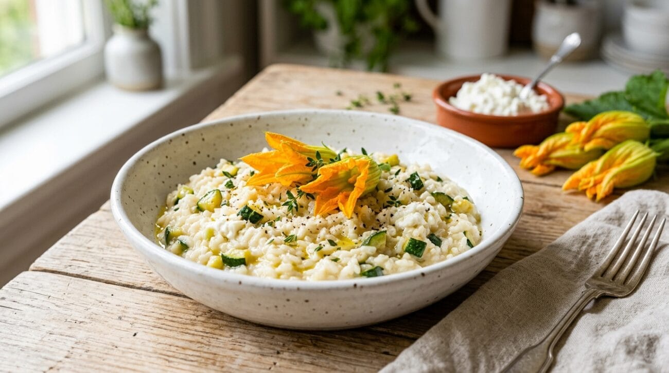 Risotto Estivo Con Ricotta Zucchine E Fiori Di Zucca In Friggitrice Ad Aria