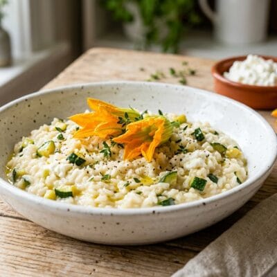 Risotto Estivo Con Ricotta Zucchine E Fiori Di Zucca In Friggitrice Ad Aria