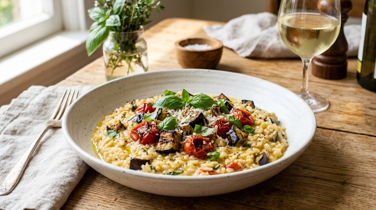 Risotto con Melanzane e Pomodori Grigliati