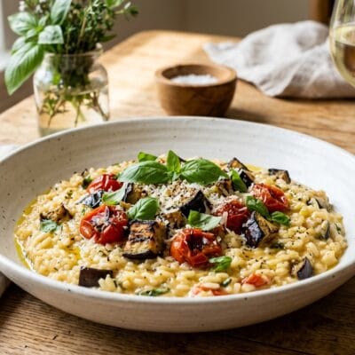 Risotto con Melanzane e Pomodori Grigliati