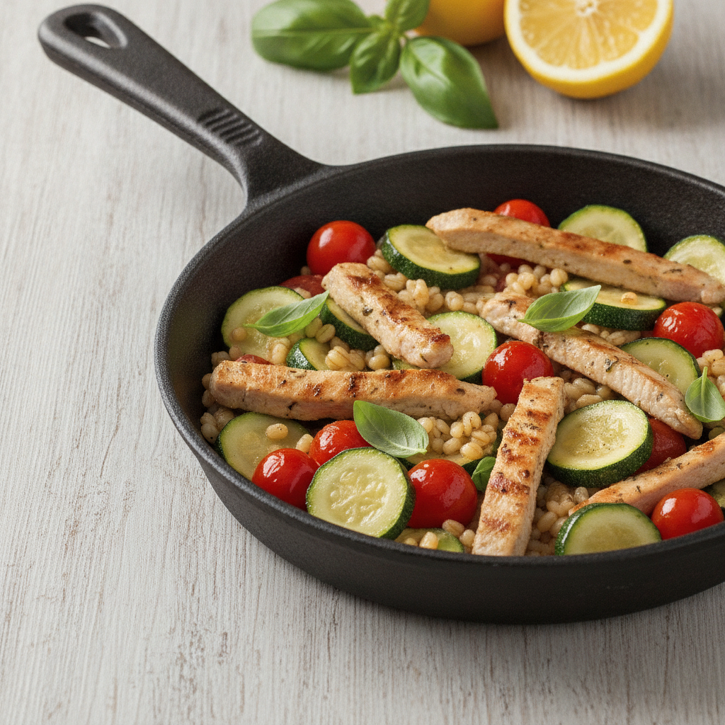 Tacchino alle Zucchine e Pomodorini con Orzo in Padella