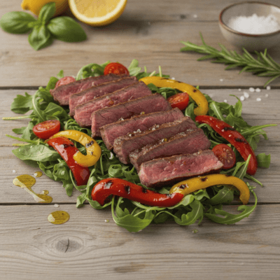 Tagliata di Manzo con Peperoni Arrosto e Rucola