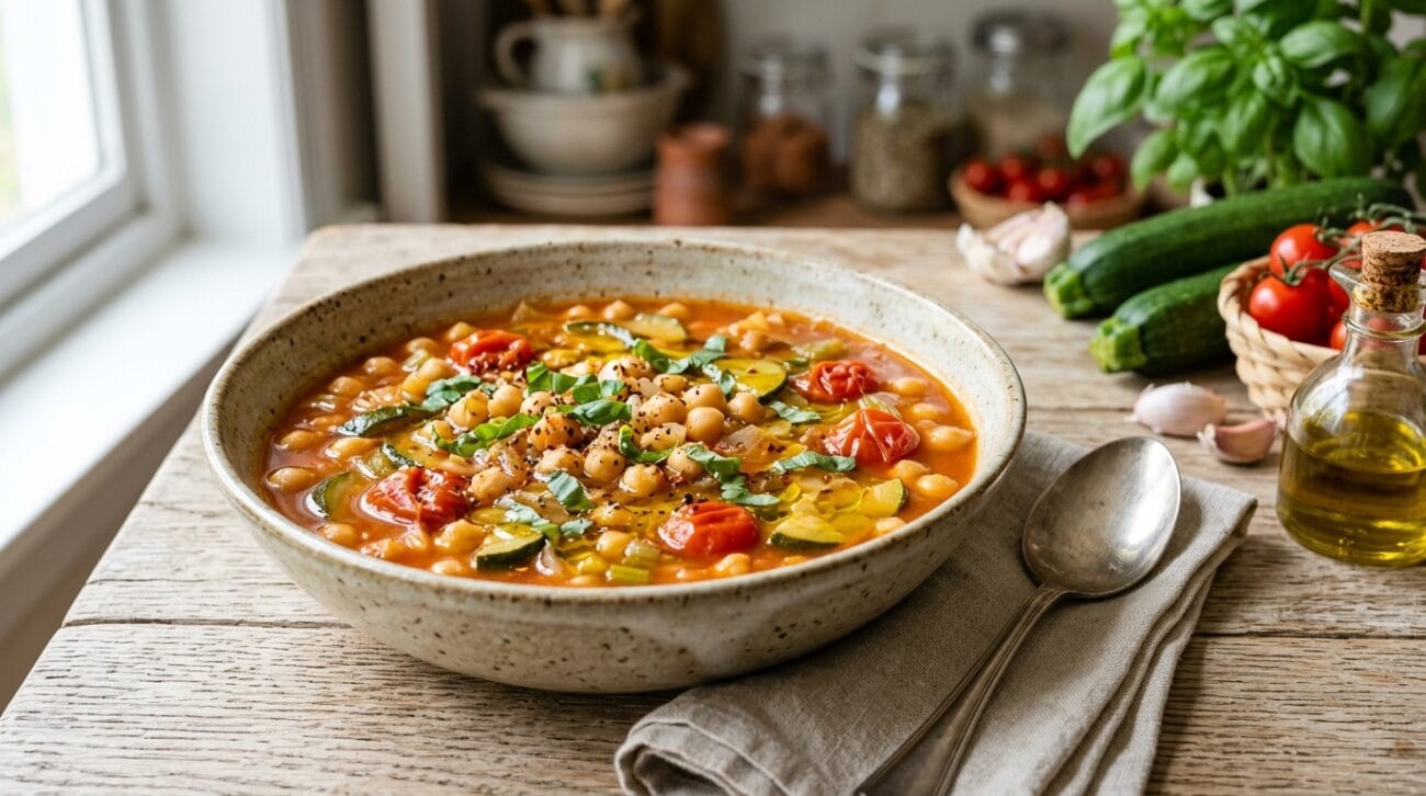 Zuppa di Ceci con Pomodorini e Zucchine