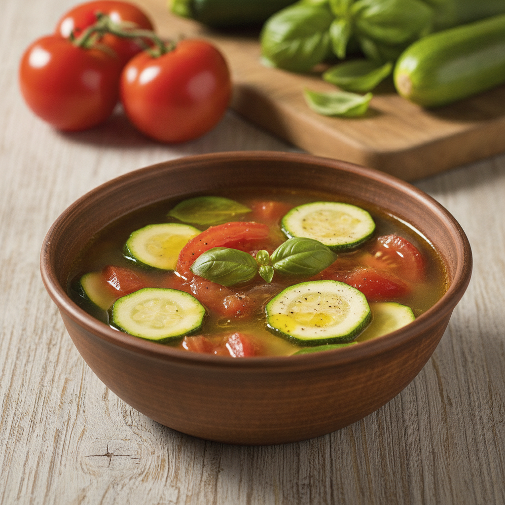 Zuppa Fredda di Pomodoro Zucchine e Basilico