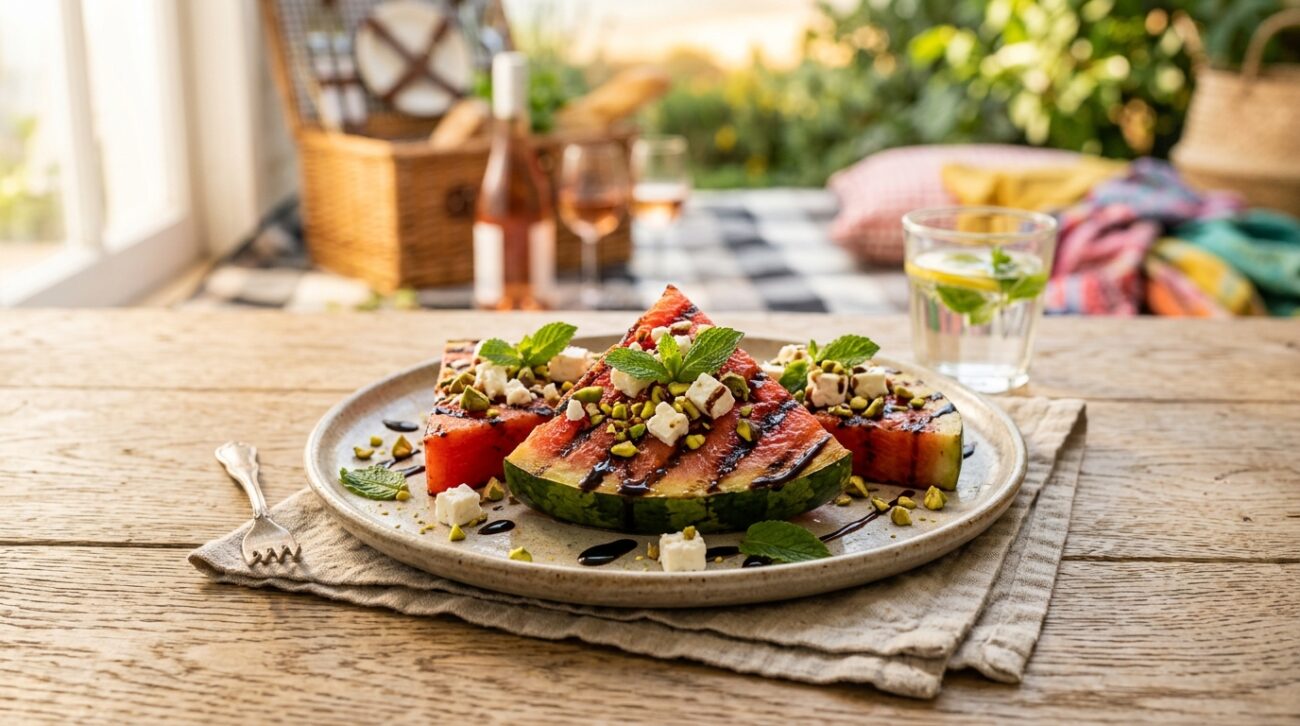 Anguria Grigliata con Feta, Menta e Riduzione di Balsamico