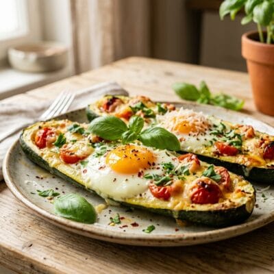 Barchette Di Zucchine Con Uovo E Pomodorini In Friggitrice Ad Aria