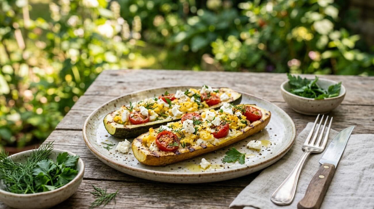 Barchette di Zucchine Grigliate con Uovo e Feta