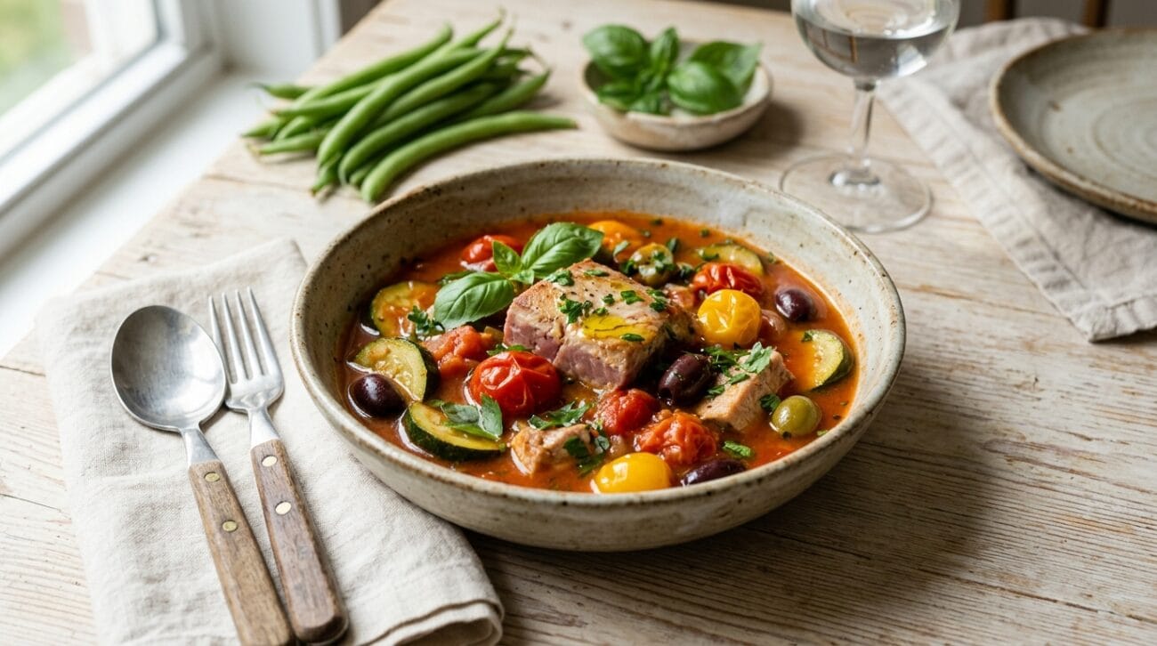 Guazzetto di Tonno Fresco con Zucchine e Pomodorini