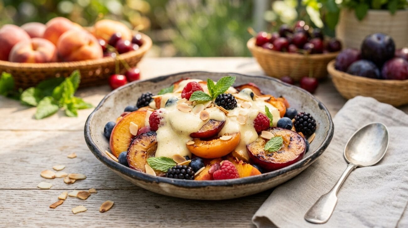 Insalata Calda di Frutta Estiva con Zabaione Proteico All’Uovo