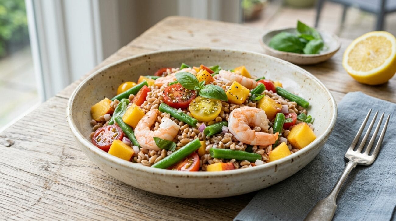 Insalata di Farro, Gamberi e Pesche: il Piatto Unico dell’Estate