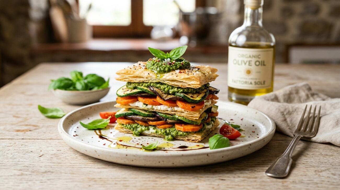 Millefoglie Di Verdure Estive Al Vapore Con Pesto Di Basilico