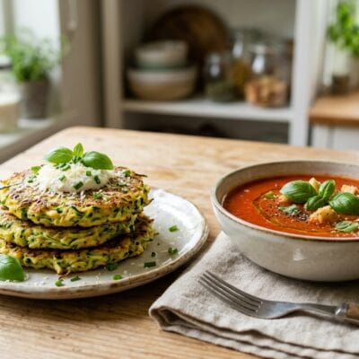 Pancake Salati Alle Zucchine Con Zuppa Fredda Di Pomodoro