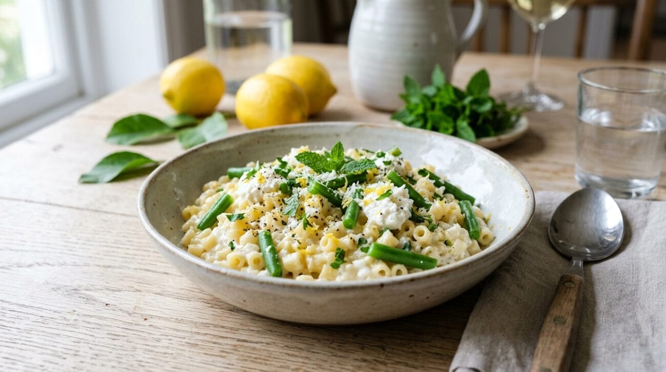 Pasta Risottata Limone Ricotta e Fagiolini Croccanti