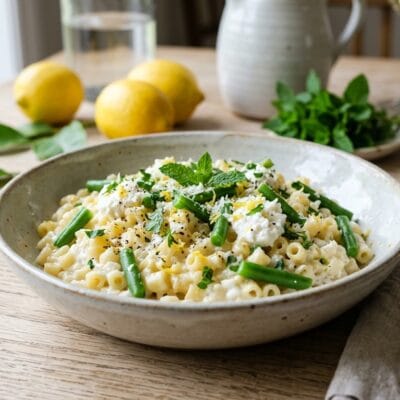 Pasta Risottata Limone Ricotta e Fagiolini Croccanti