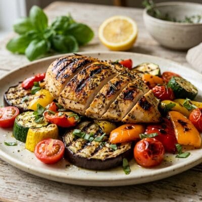 Pollo alla Griglia Speziato con Verdure Estive Grigliate