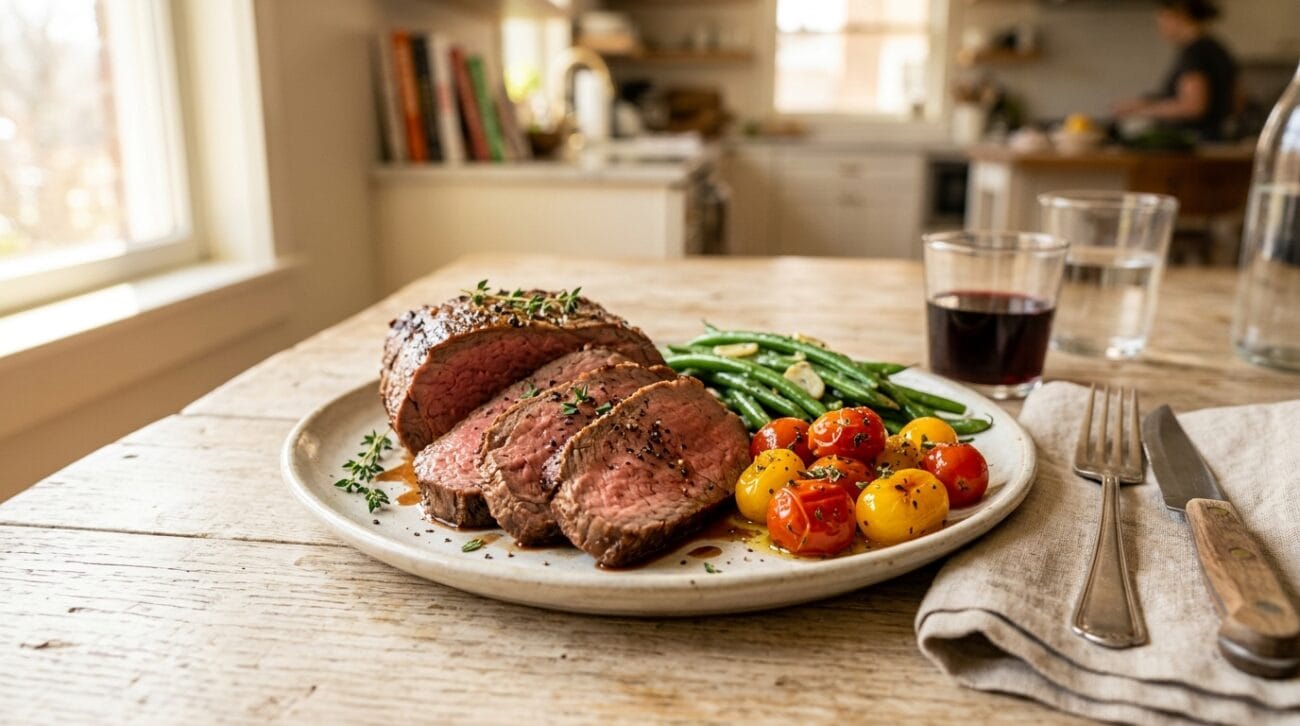 Roast Beef in Friggitrice ad Aria con Fagiolini e Pomodorini Confit